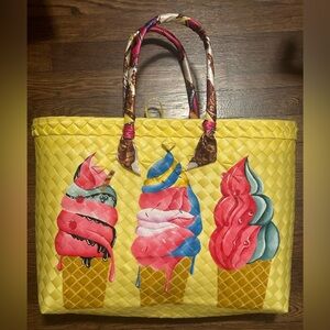 HANDPAINTED HANDMADE PLASTIC TOTE BAG ICE CREAM